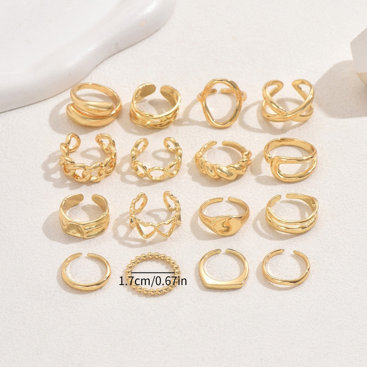 16pc Adjustable Geometric Ring Set