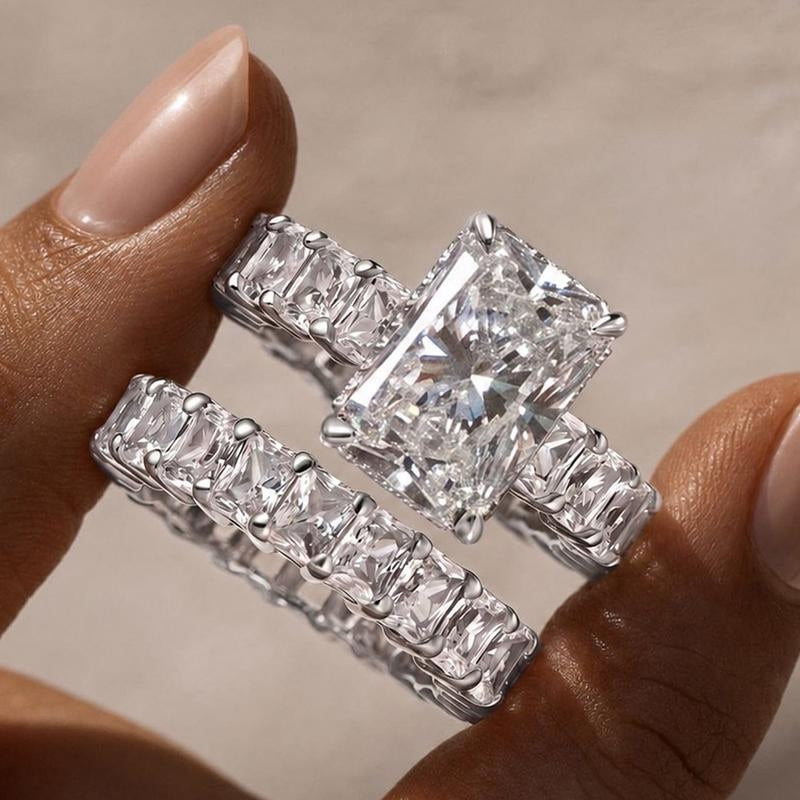 2pc Baguette Radiant Cut Ring Set