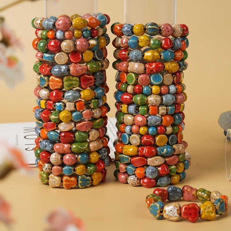 10pc Chunky Boho Ceramic Bracelet Stack