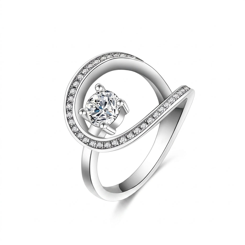 Elegant Curved Halo Solitaire Ring