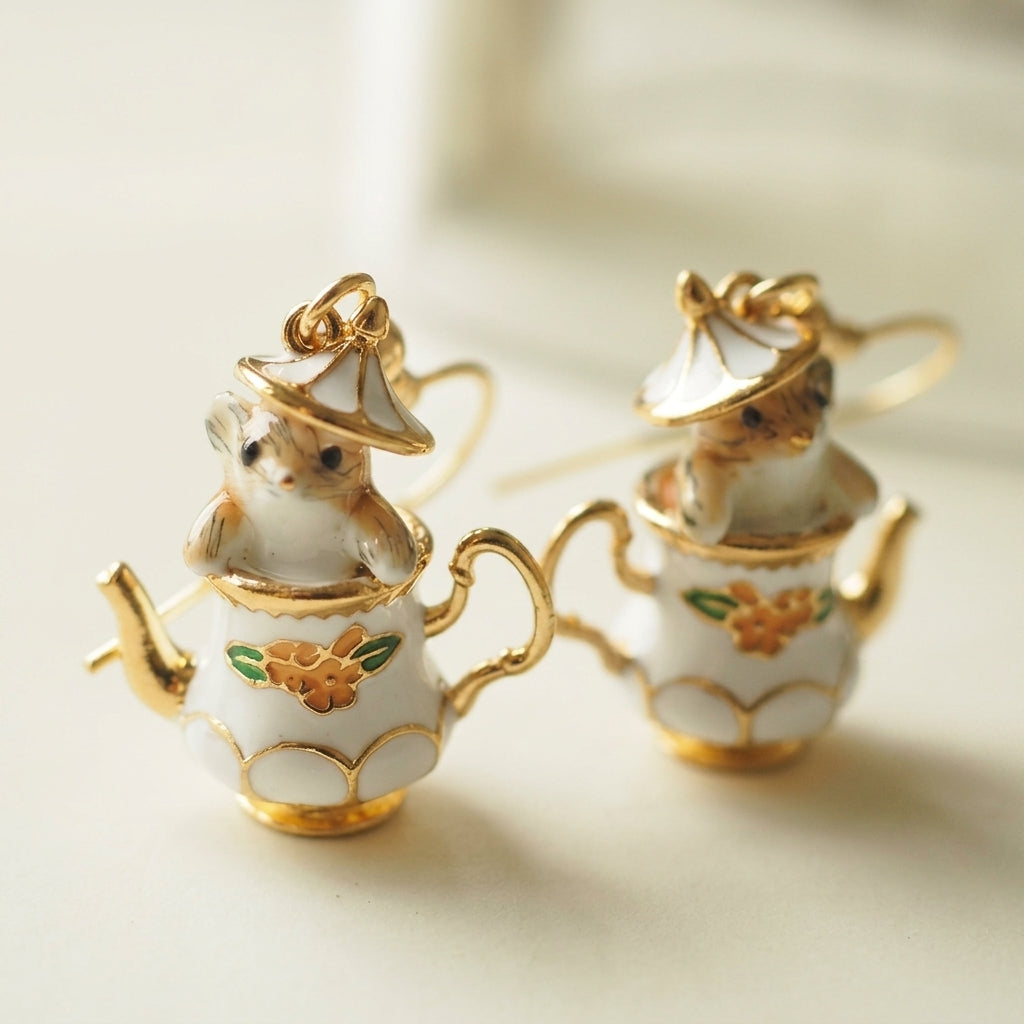 Cute Mouse Tea Kettle Earrings