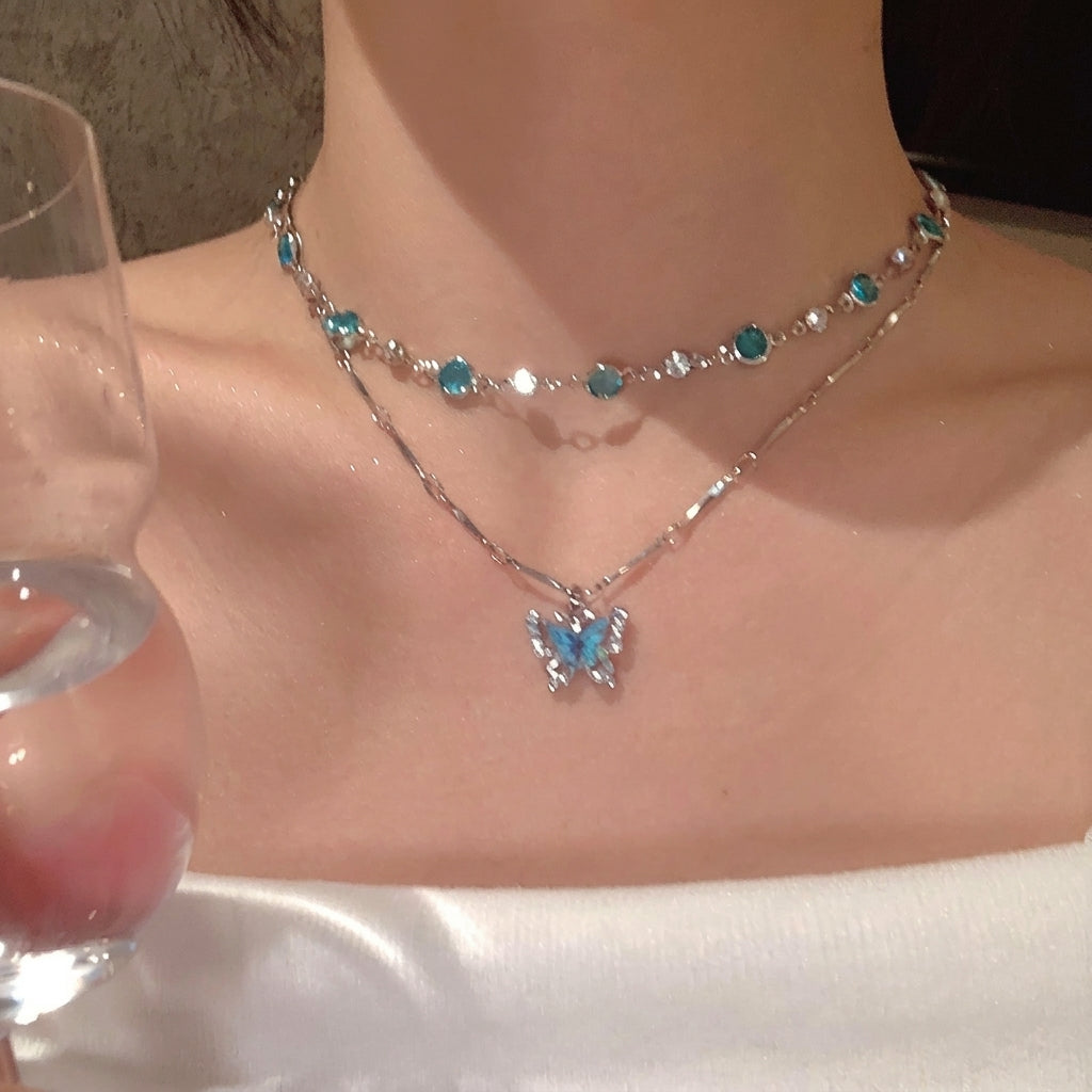 2pc Elegant Butterfly Satellite Crystal Necklace