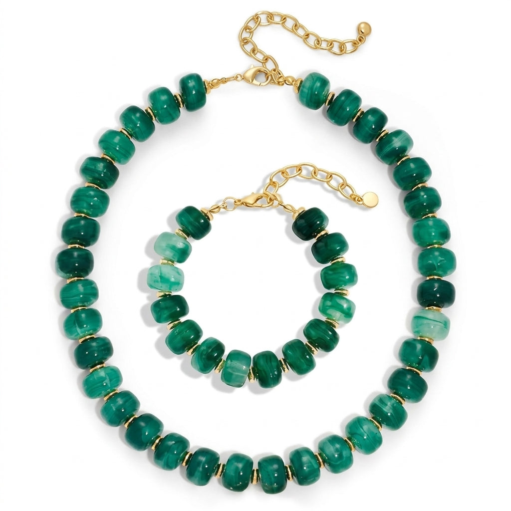 Boho Chunky Bead Necklace and Bracelet Set