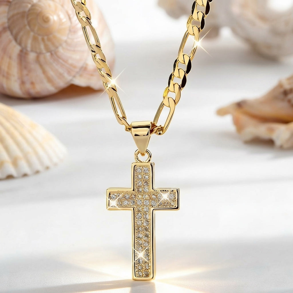 14k Elegant Sparkling Cross Necklace