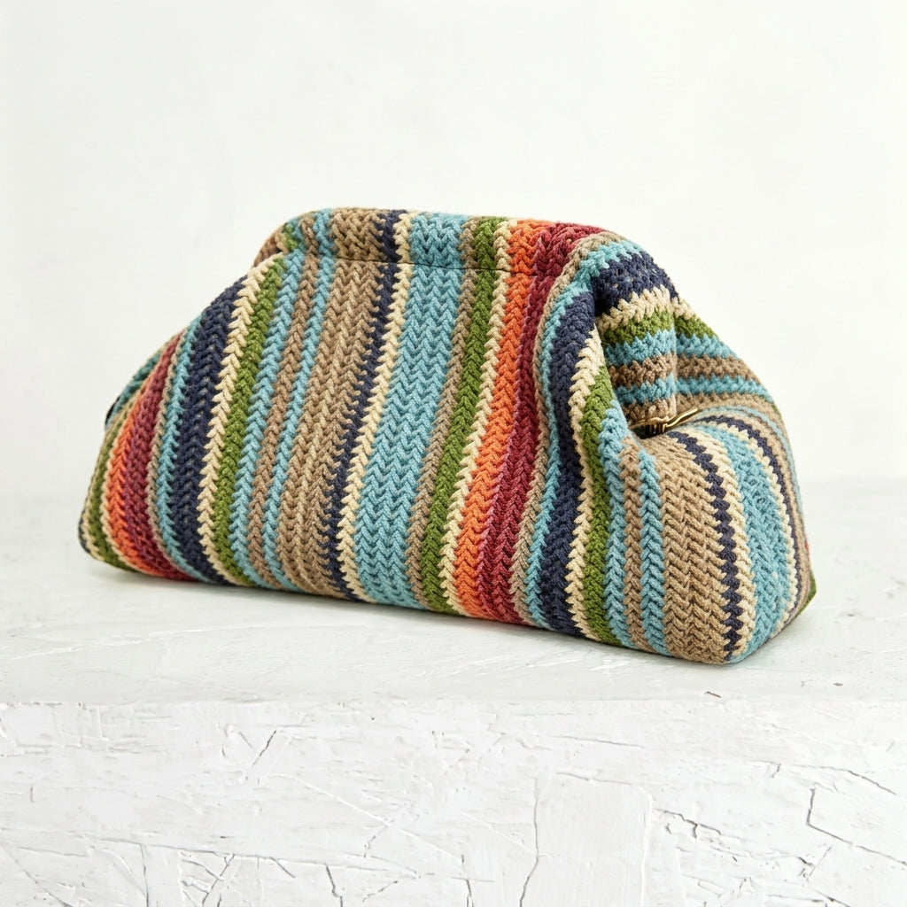 Woven Striped Pouch Clutch