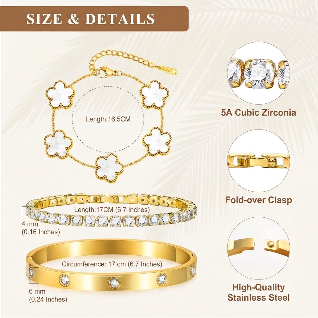 18k 3pc Elegant Bracelet Stack