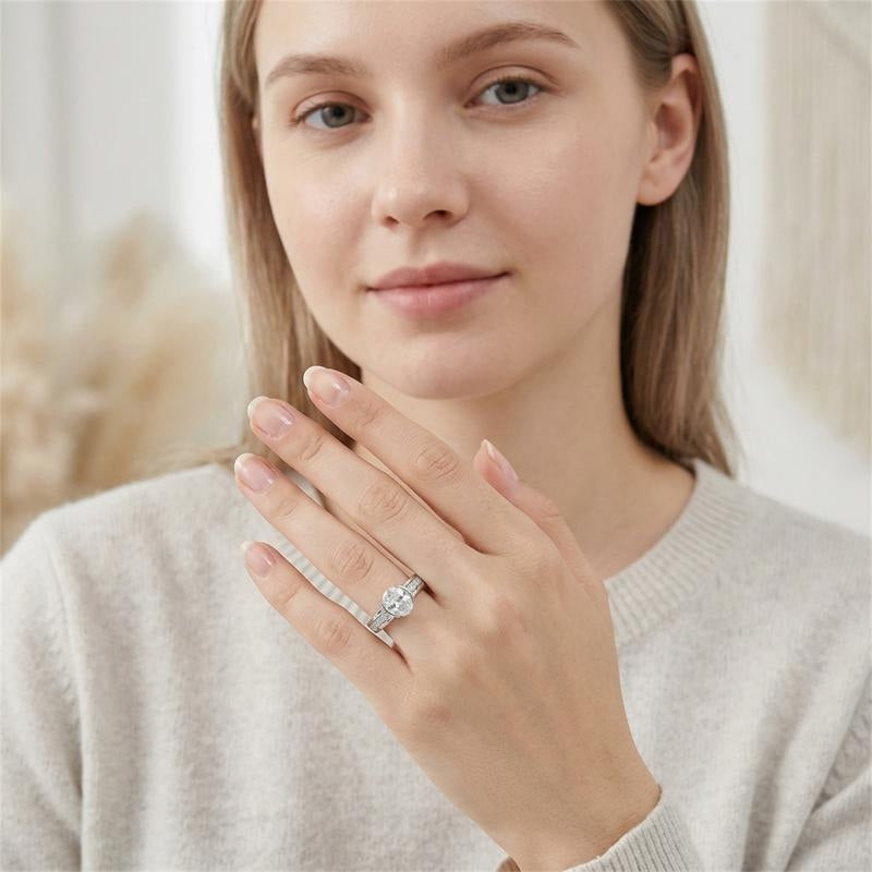 Oval Set Diamond Accented Band Ring