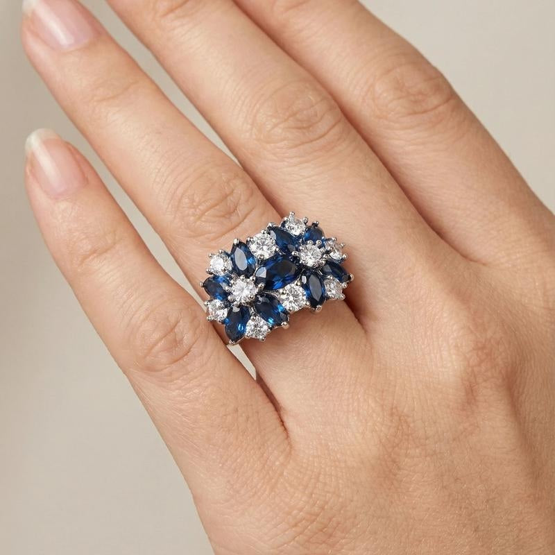 Diamond Accented Blue Floral Ring