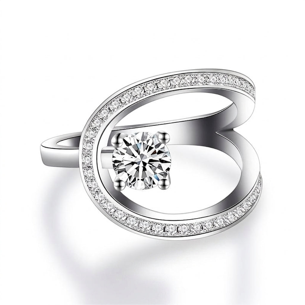 Elegant Curved Halo Solitaire Ring