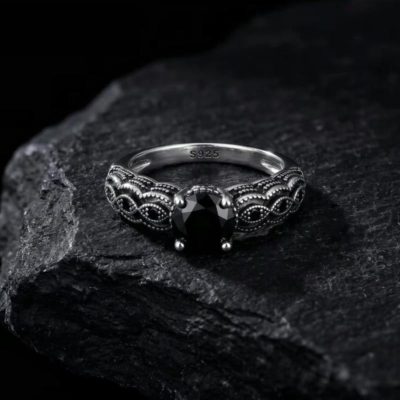 Vintage Black Obsidian Ring