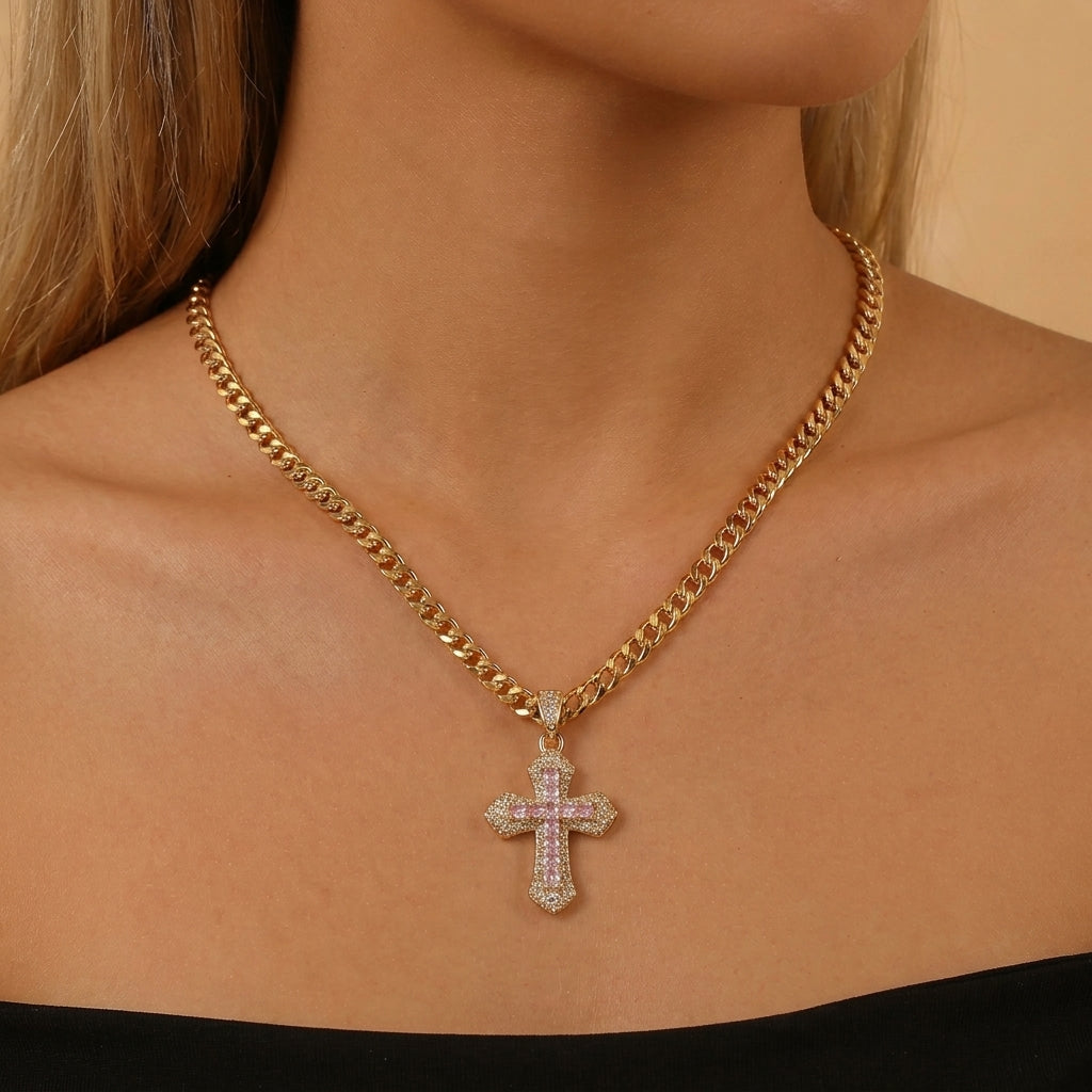14k Chunky Cuban Cross Necklace