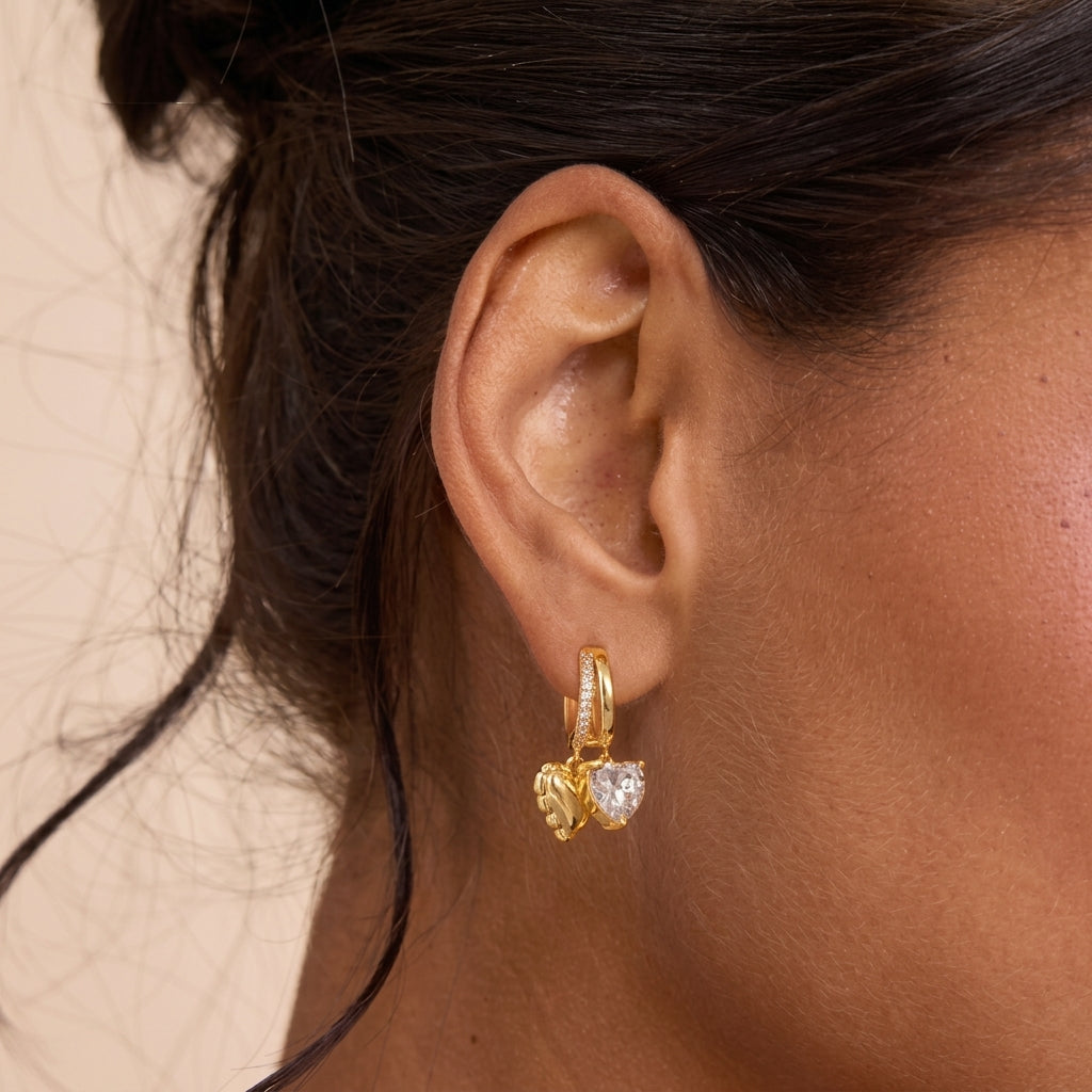 14k Elegant Double Heart Huggie Hoop Earrings