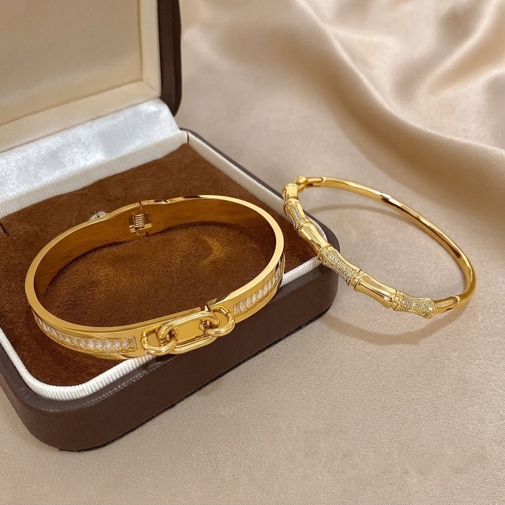 2pc Classic Golden Stackable Bracelet Set