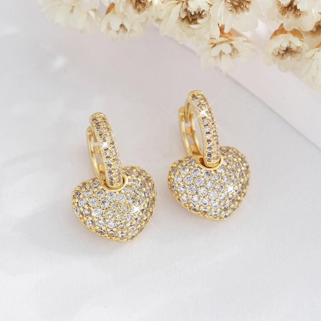 Sparkling Huggie Heart Earrings