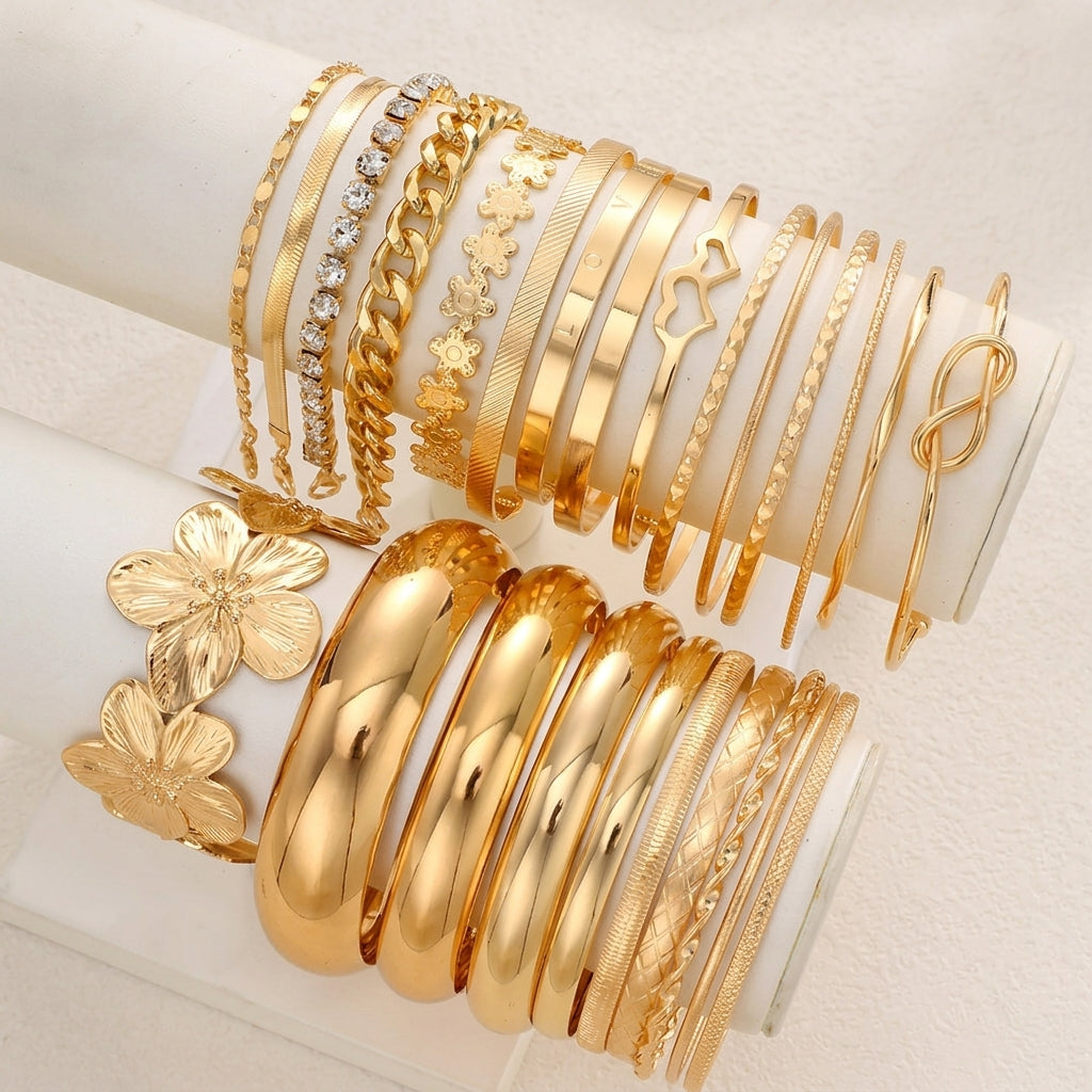 25pc Boho Golden Bangle Set
