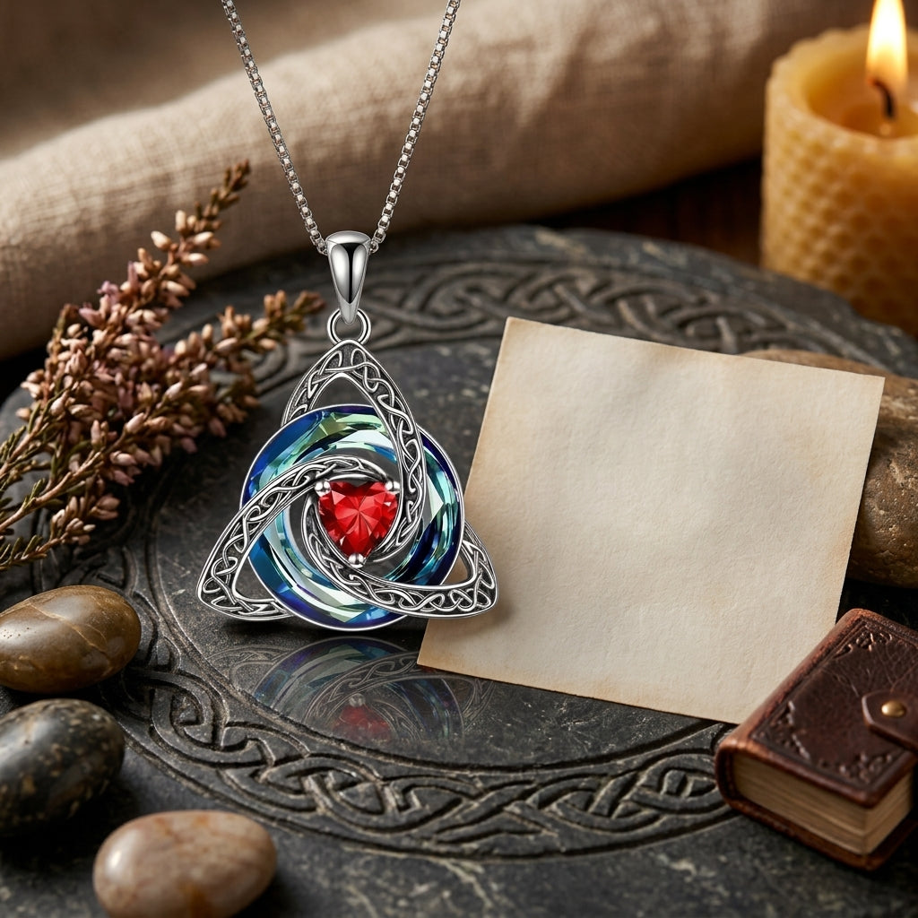 Trinity Knot Heart Birthstone Pendant Necklace