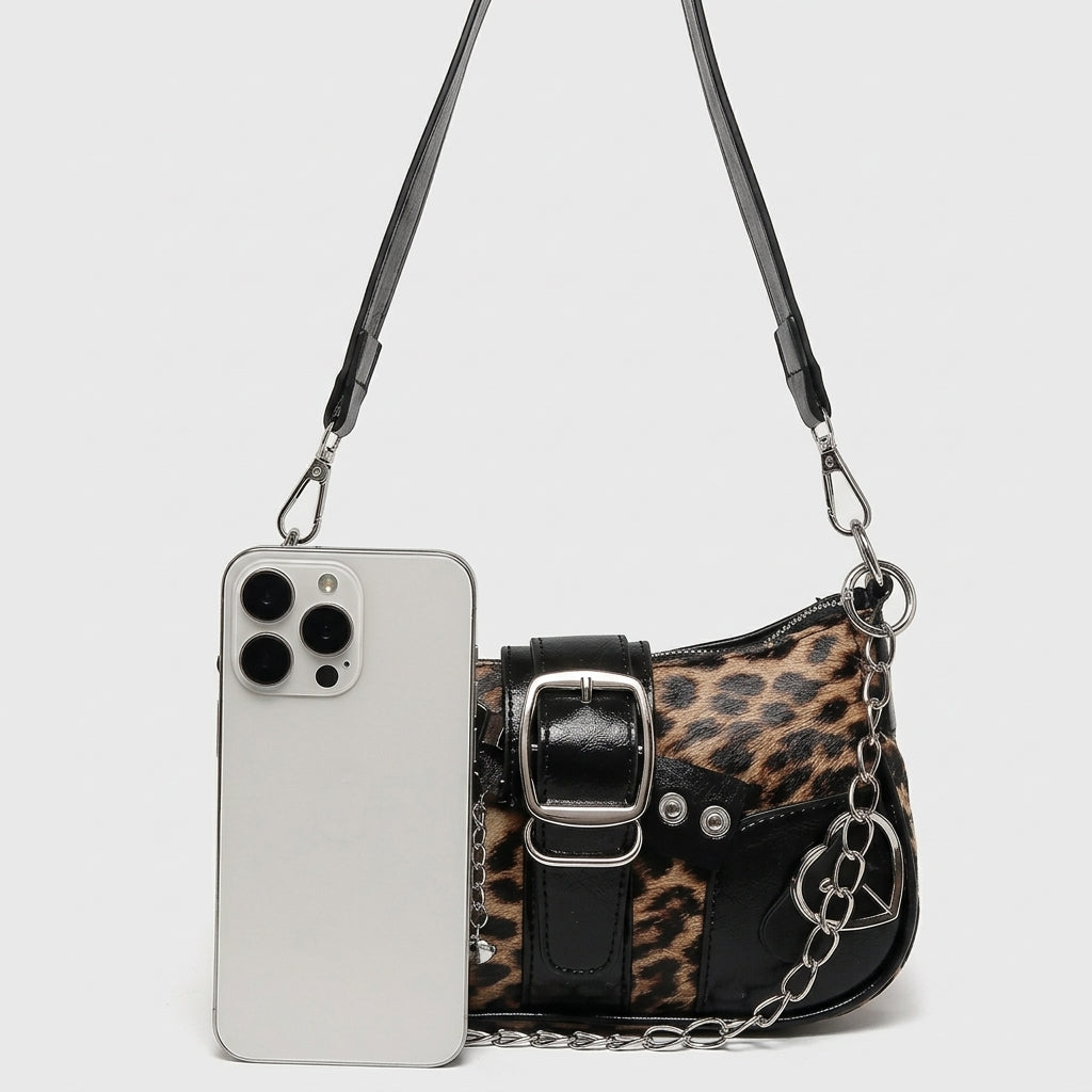 Y2K Animal Print Chain Shoulder Bag