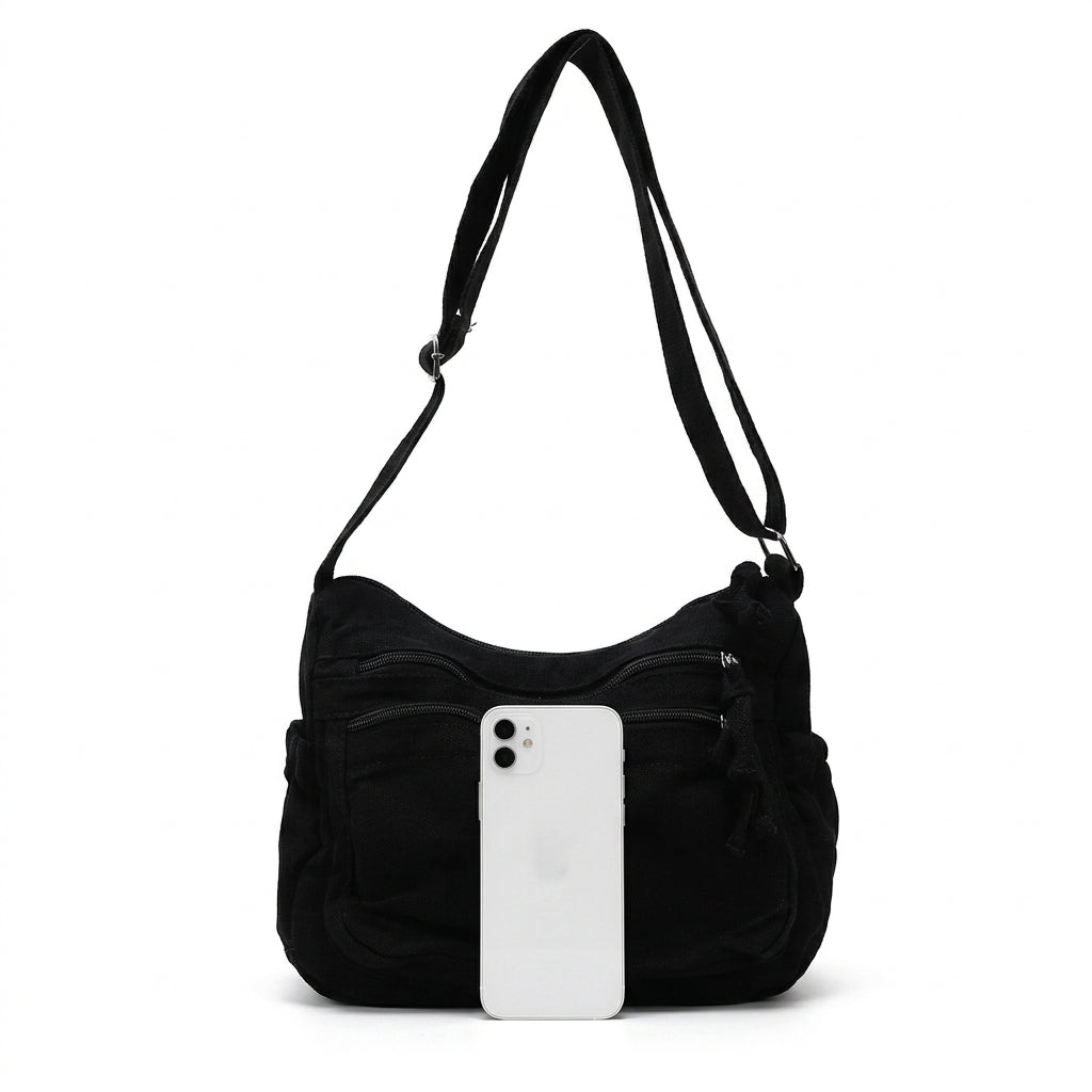 Multi-Pocket Canvas Crossbody Bag