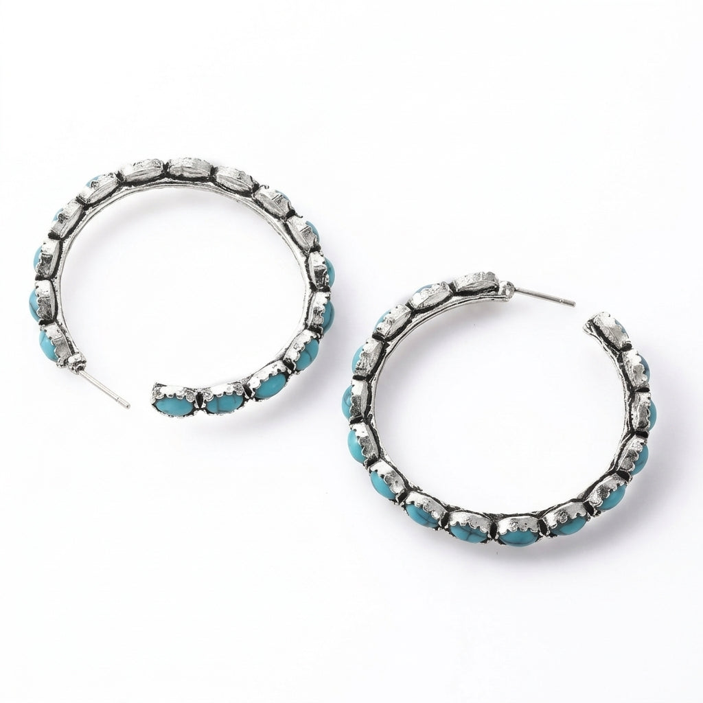 Boho Turquoise Oval Hoop Earrings