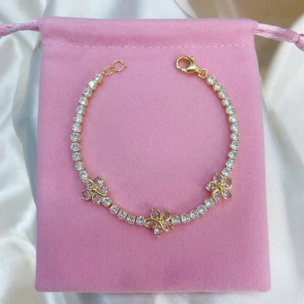 Dainty Pink Flower Charm Bracelet