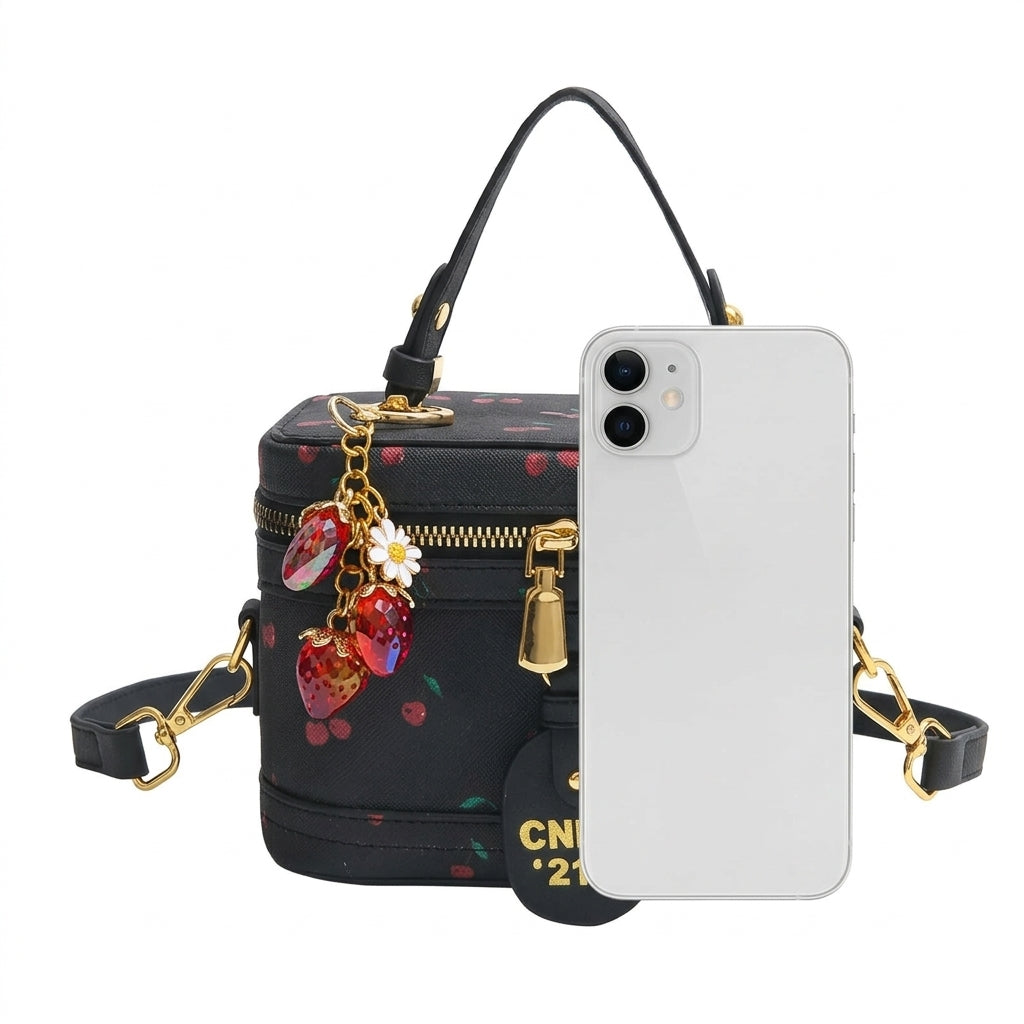 Cherry Print Mini Box Shoulder Bag