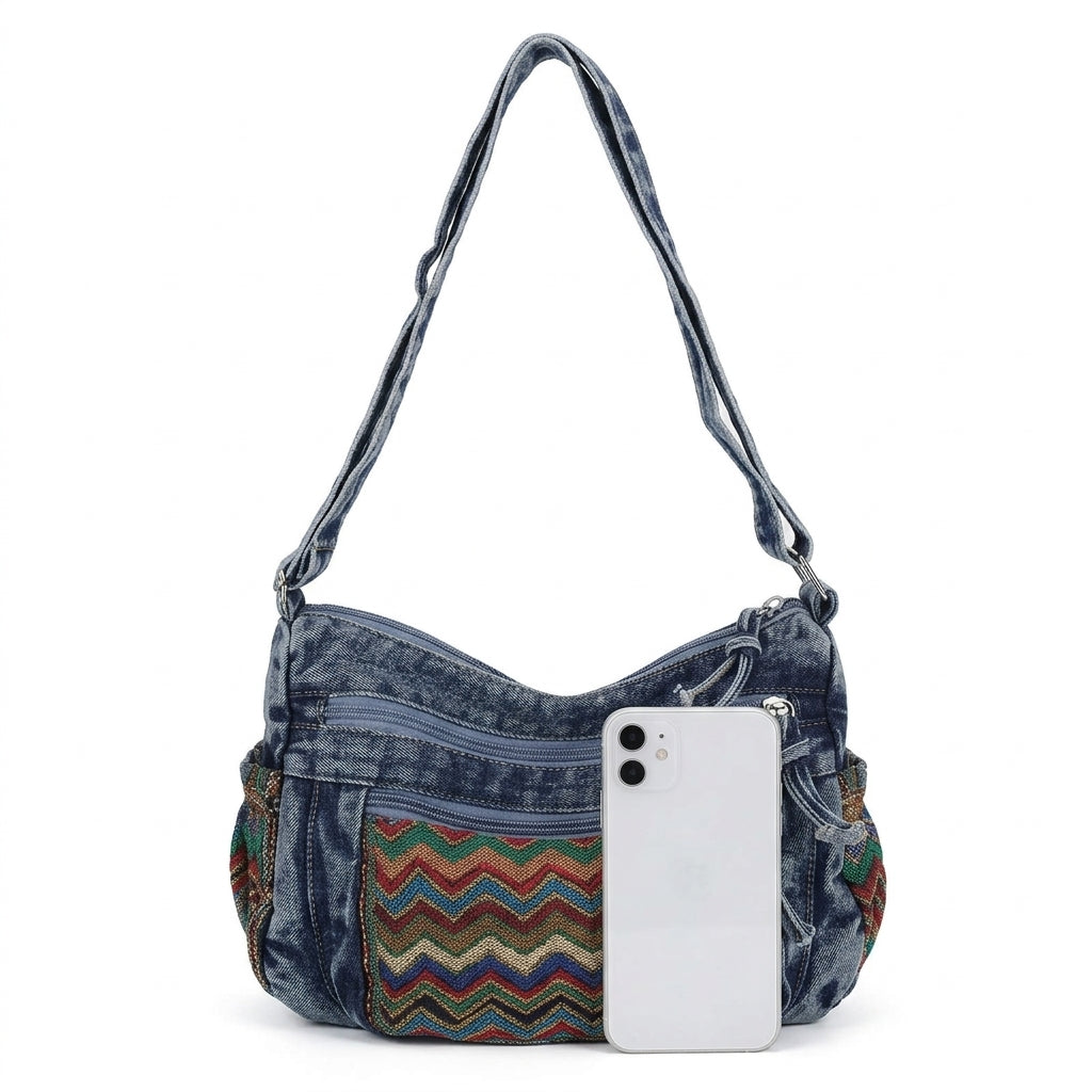 Vintage Denim Patchwork Shoulder Bag