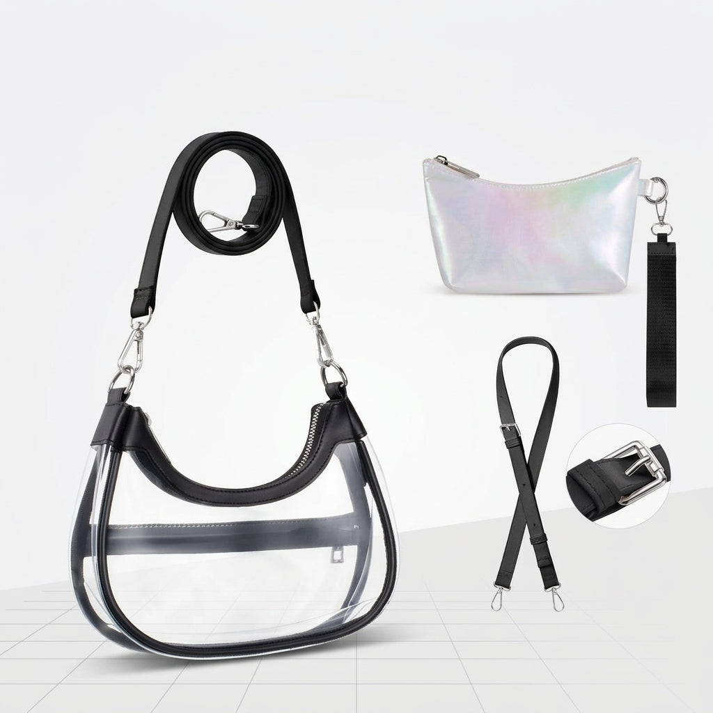 Clear Stadium Crescent Shoulder Bag + Free Wristlet Wallet