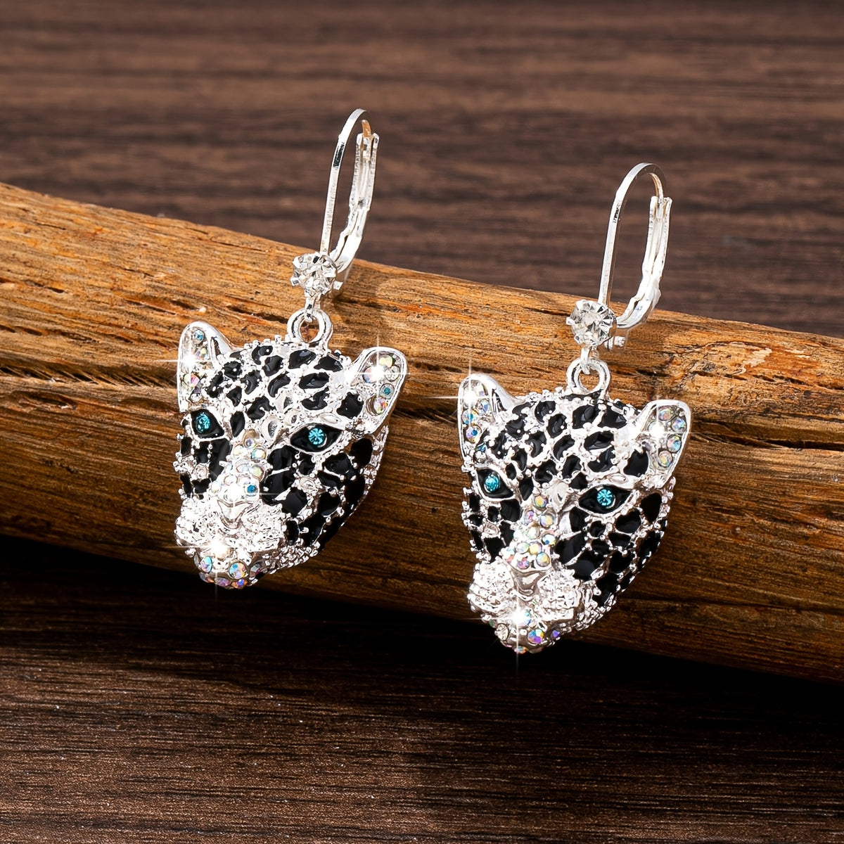 Leopard Head CZ Accented Drop Earrings