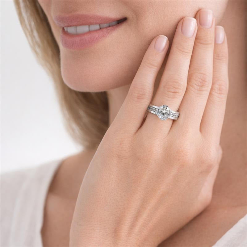 Oval Set Diamond Accented Band Ring