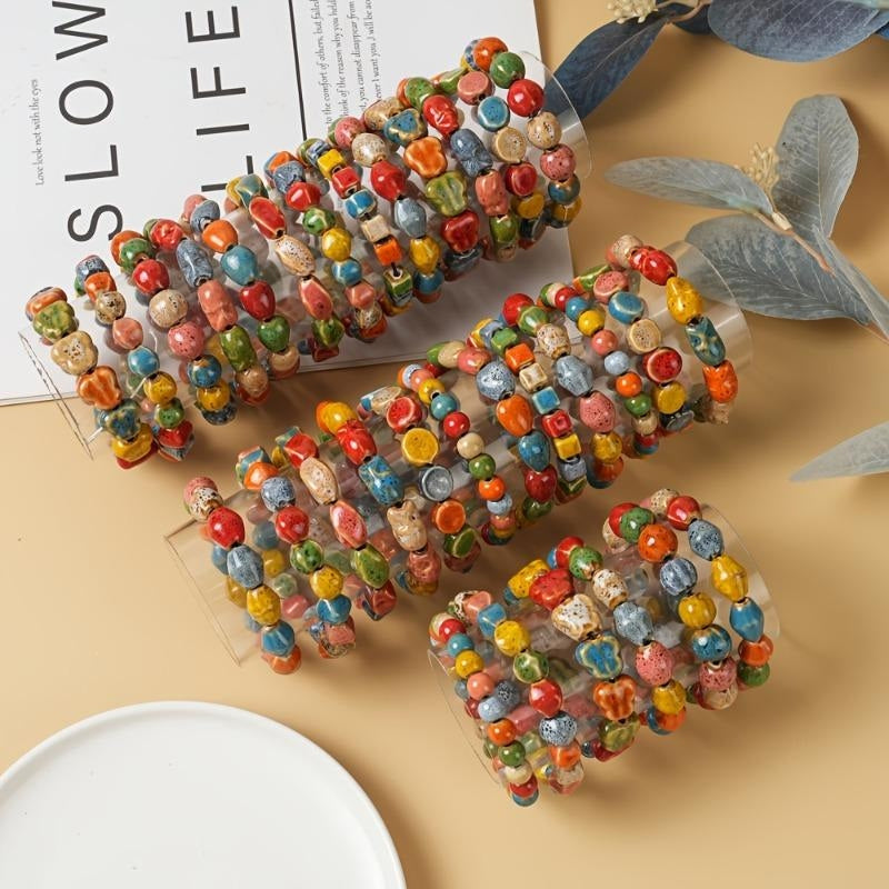 10pc Chunky Boho Ceramic Bracelet Stack