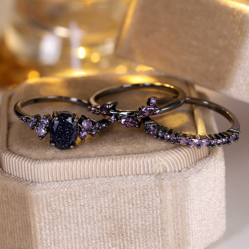 3pc Starry Galaxy Ring Set