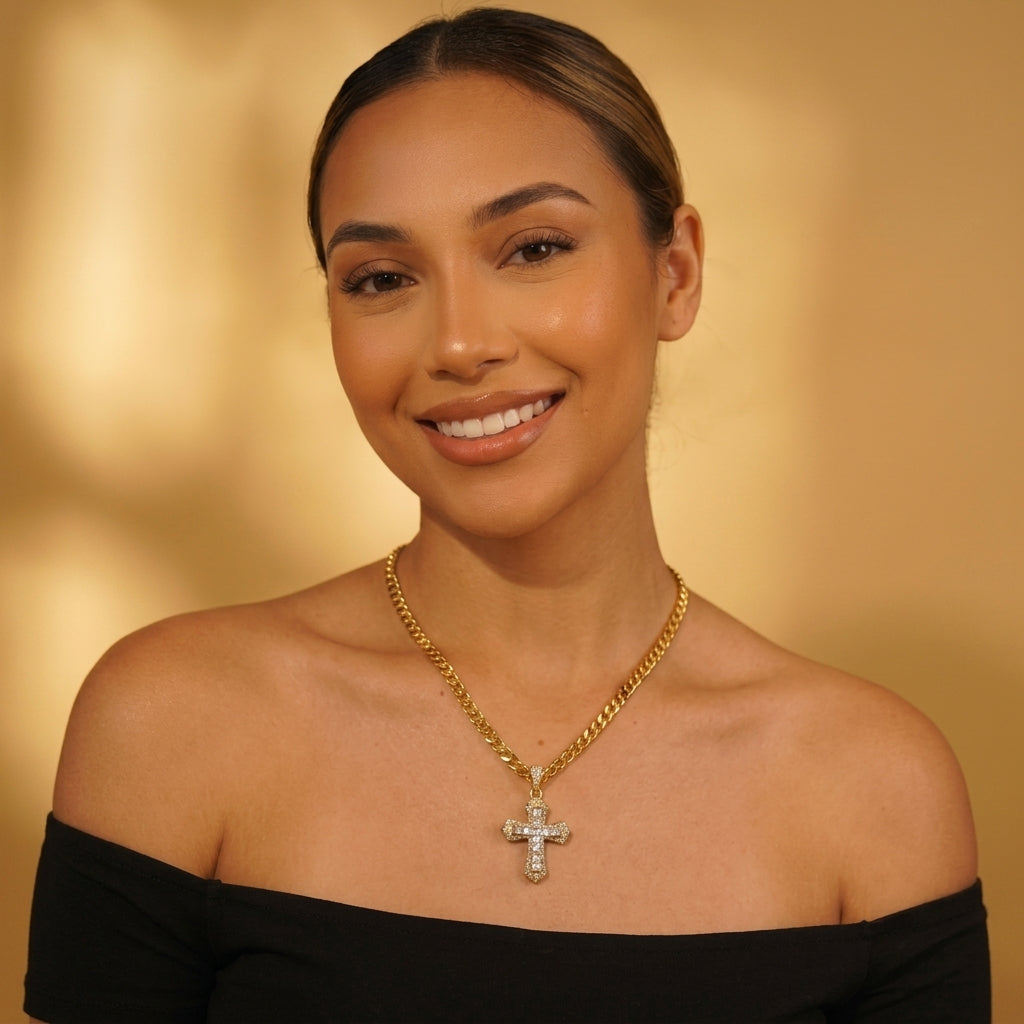 14k Chunky Cuban Cross Necklace