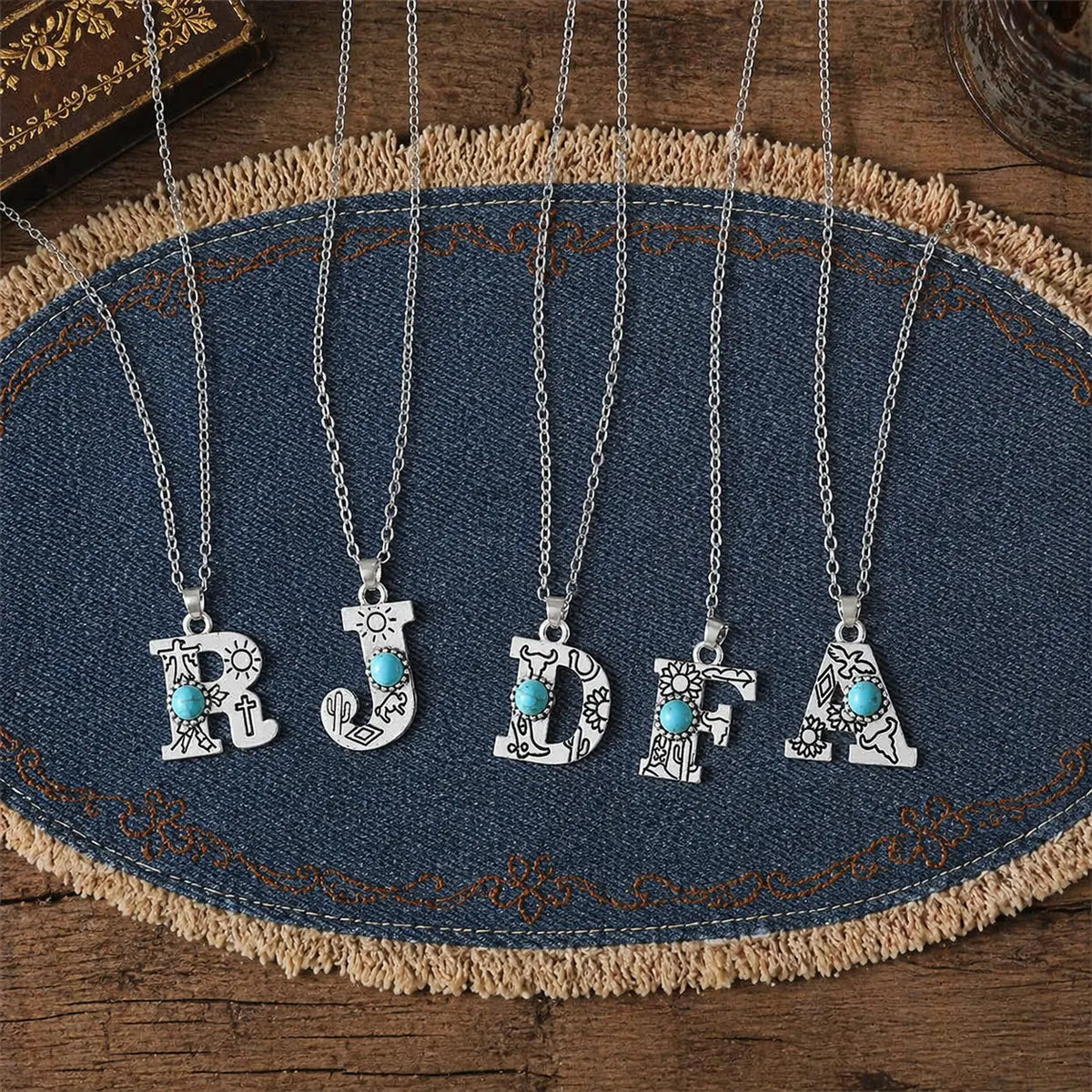 Boho Turquoise Accented Letter Initial Necklace