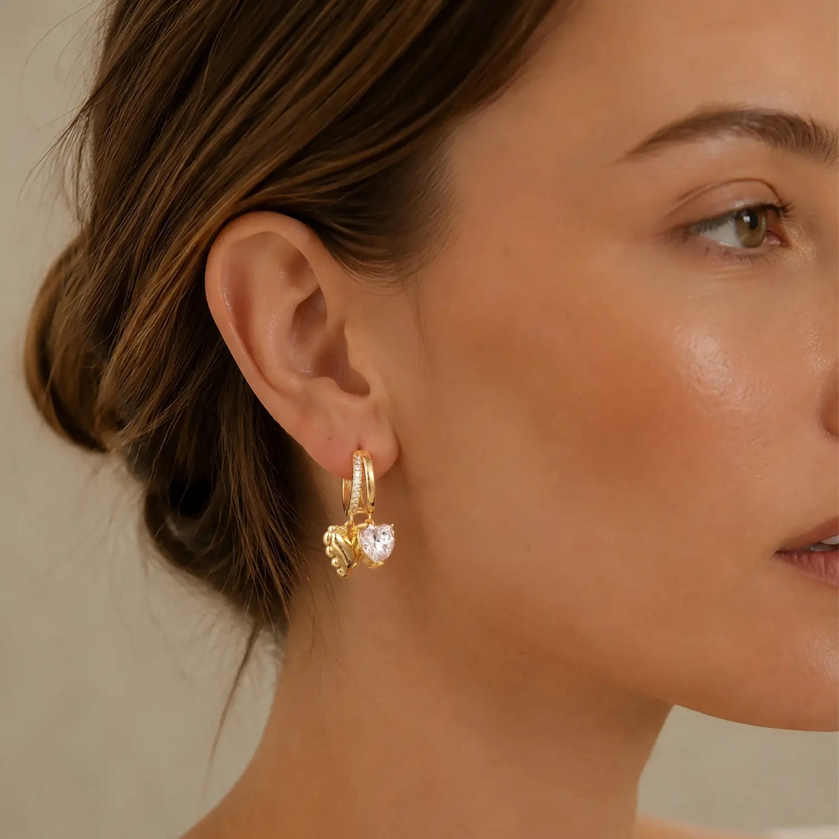 14k Elegant Double Heart Huggie Hoop Earrings
