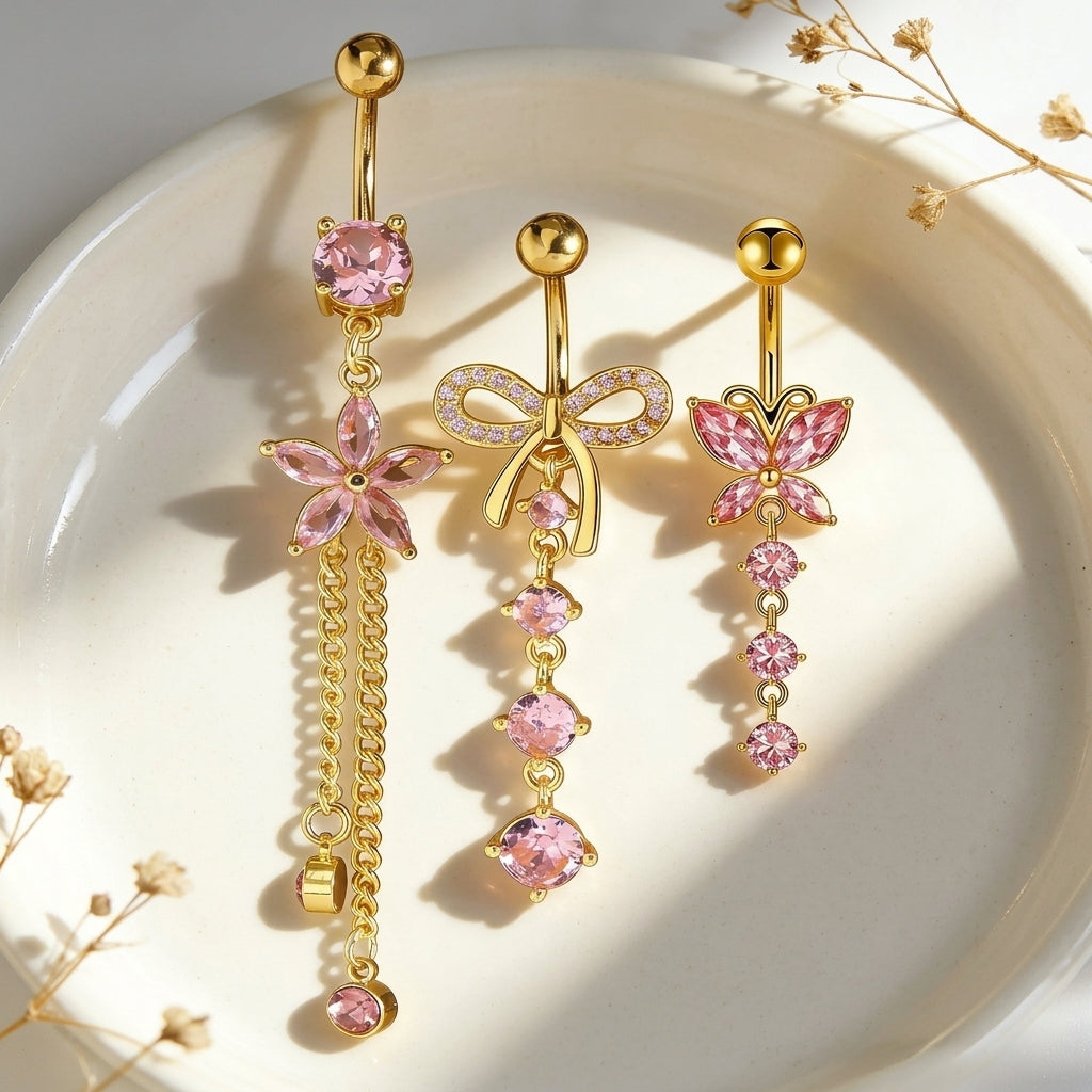 3pc Y2K Dangle Belly Ring Set