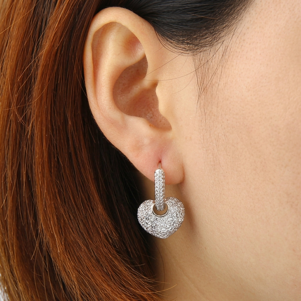 Sparkling Huggie Heart Earrings