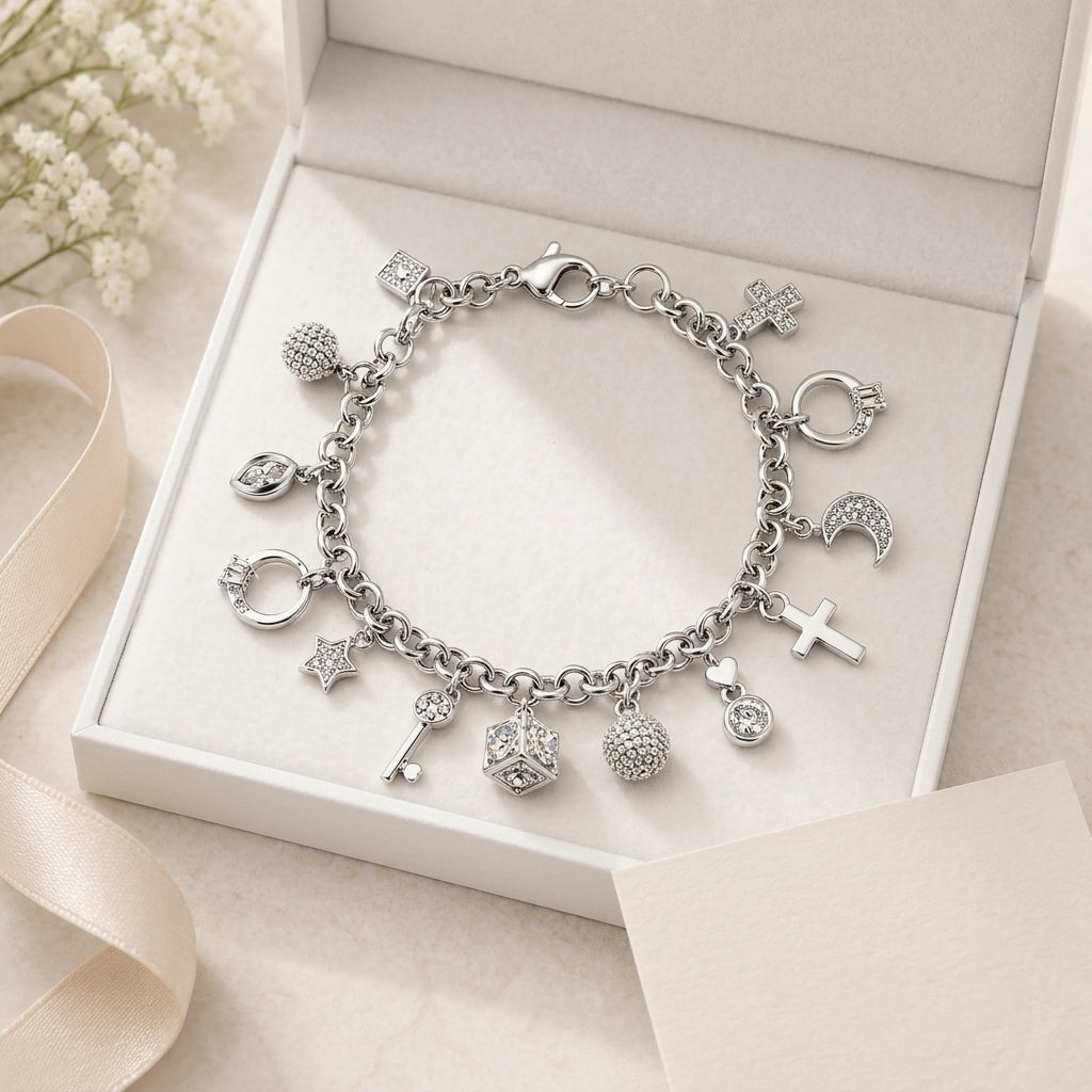 Elegant Mixed Charm Link Bracelet