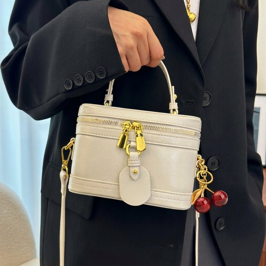 Retro Box Handbag with Cherry Charm