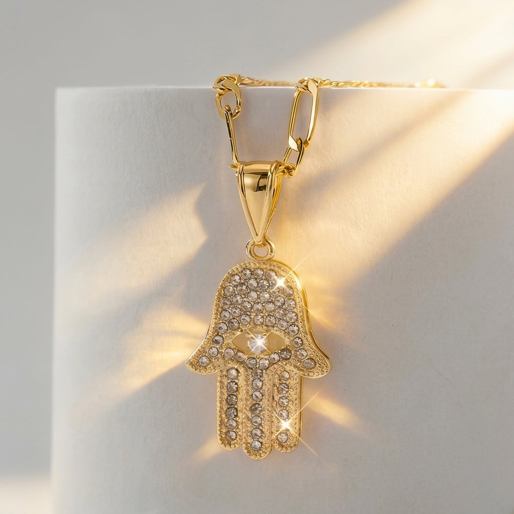 14k Elegant Eye Hamsa Necklace