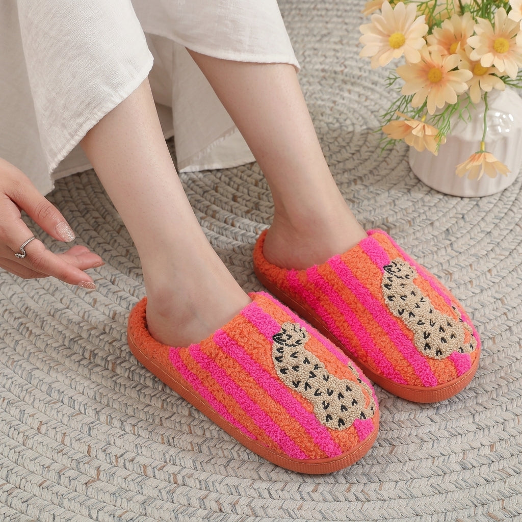 Leopard Cozy Fuzzy House Slippers