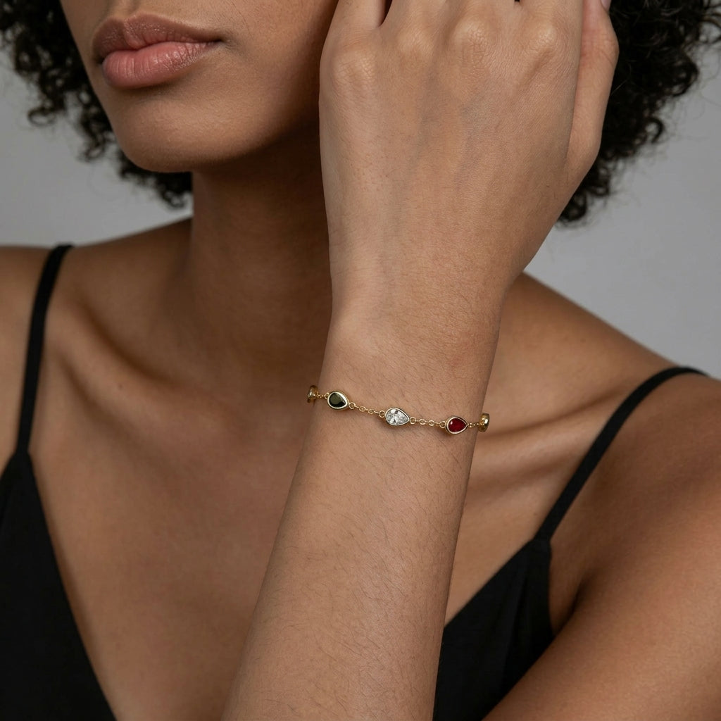 14k Teardrop Rainbow CZ Bracelet