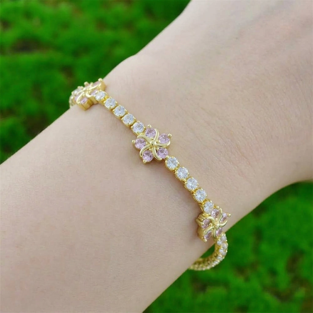 Dainty Pink Flower Charm Bracelet