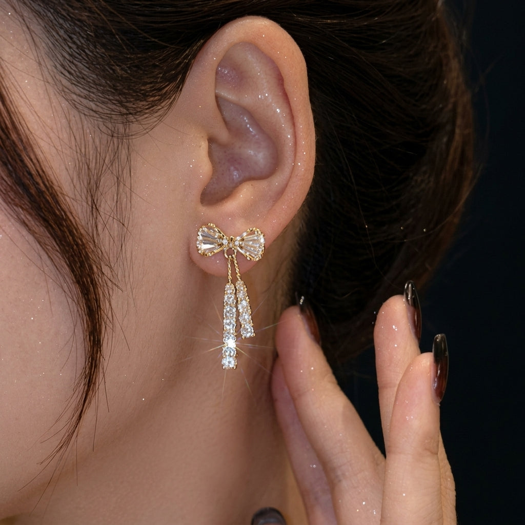 Dainty Bow Double Strand Earrings