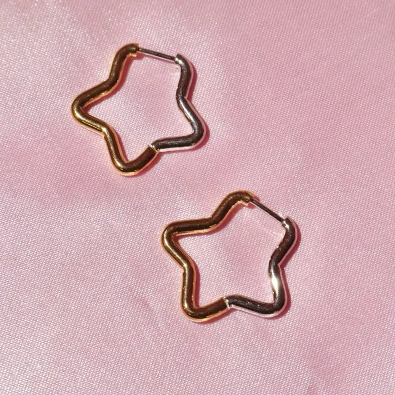 Dual Tone Star Hoop Earrings