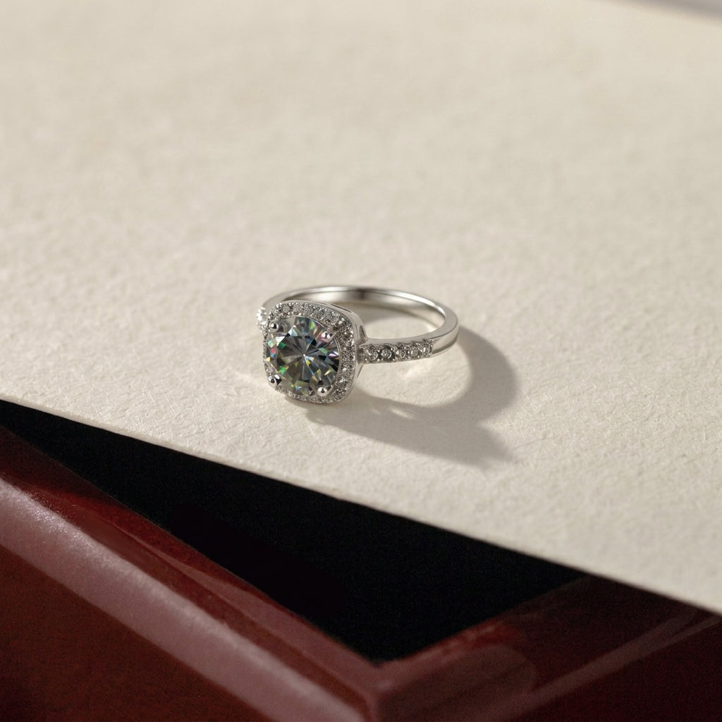 Peacock Blue Square Halo Ring