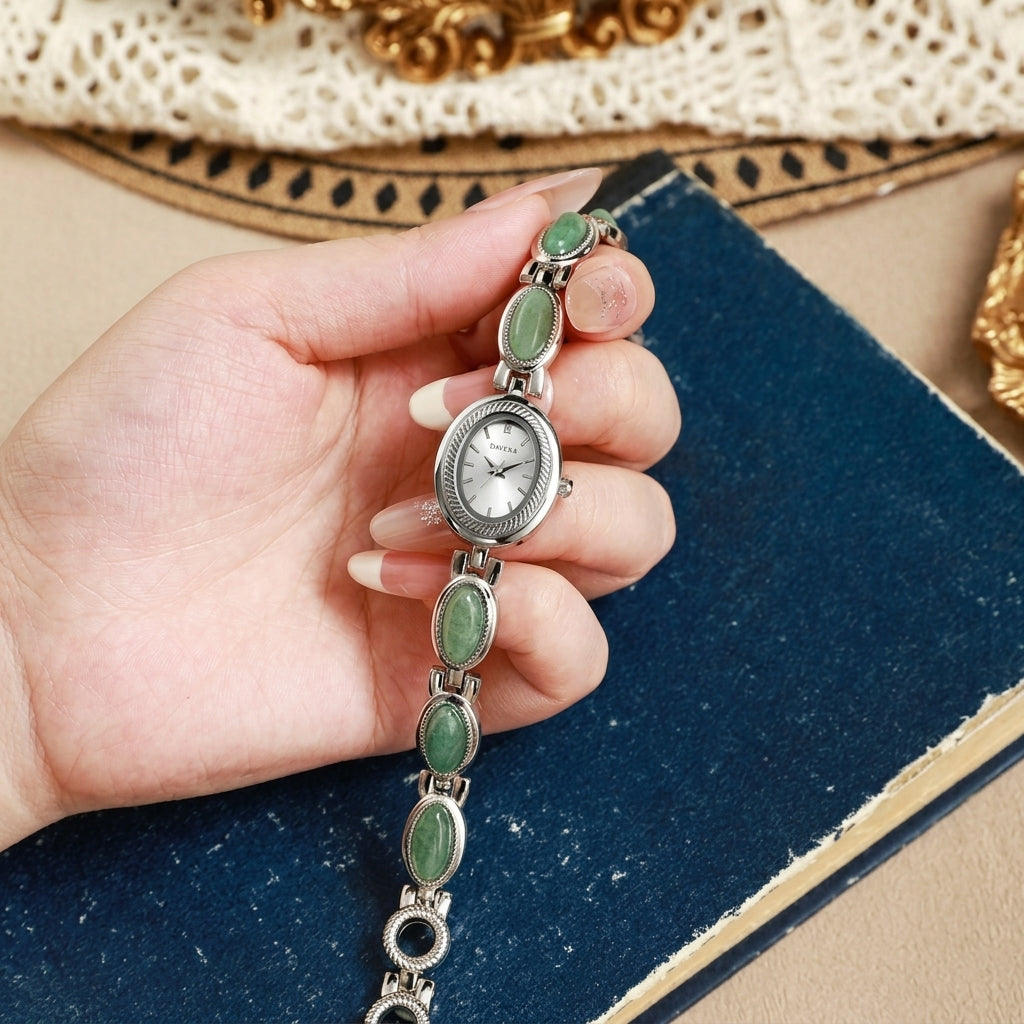 Feminine Oval Jade Band Watch
