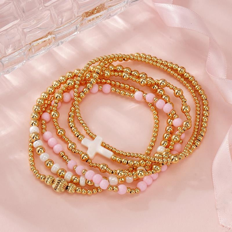 14k 6pc Beaded Bracelet Stack