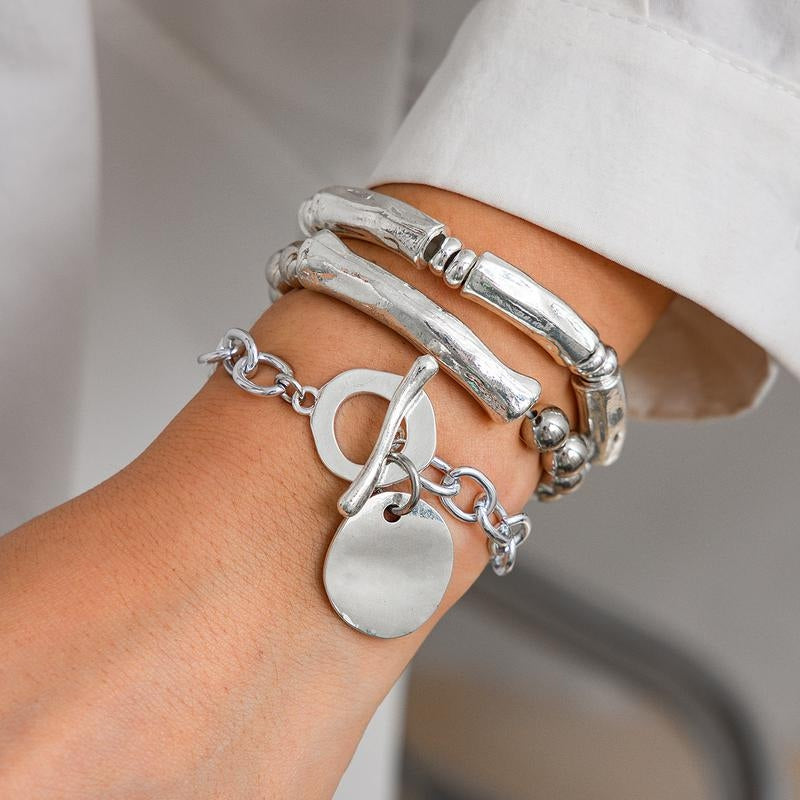 3pc Chunky Lock & Toggle Clasp Bracelet Stack