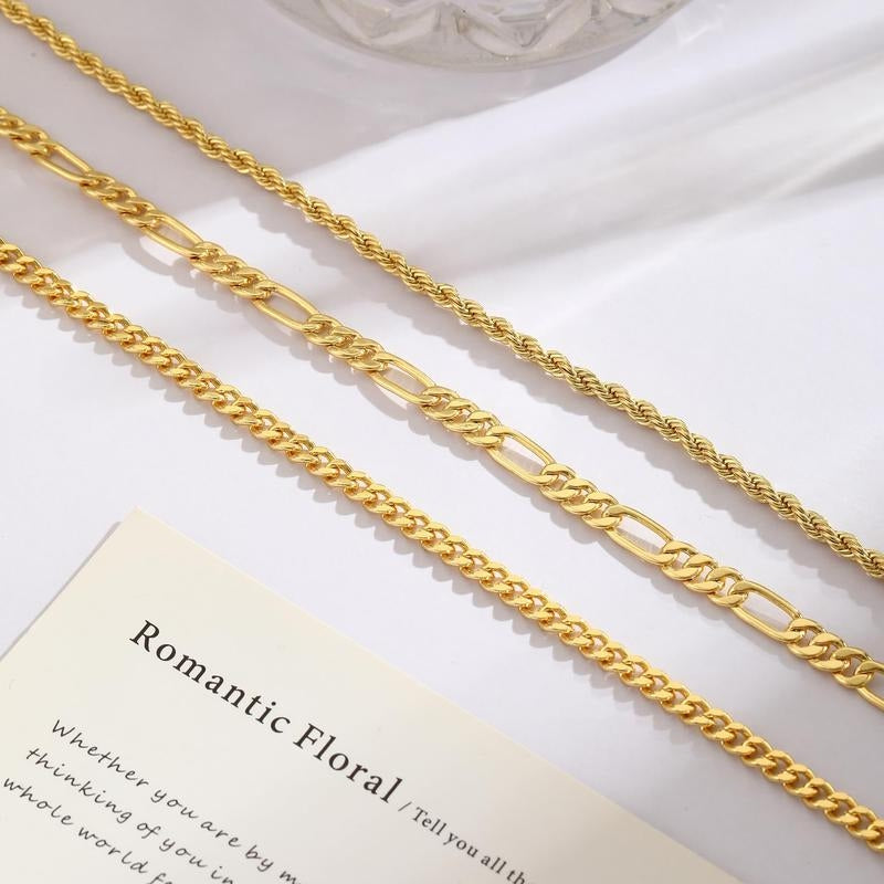 14k 3pc Classic Chains Anklet Stack