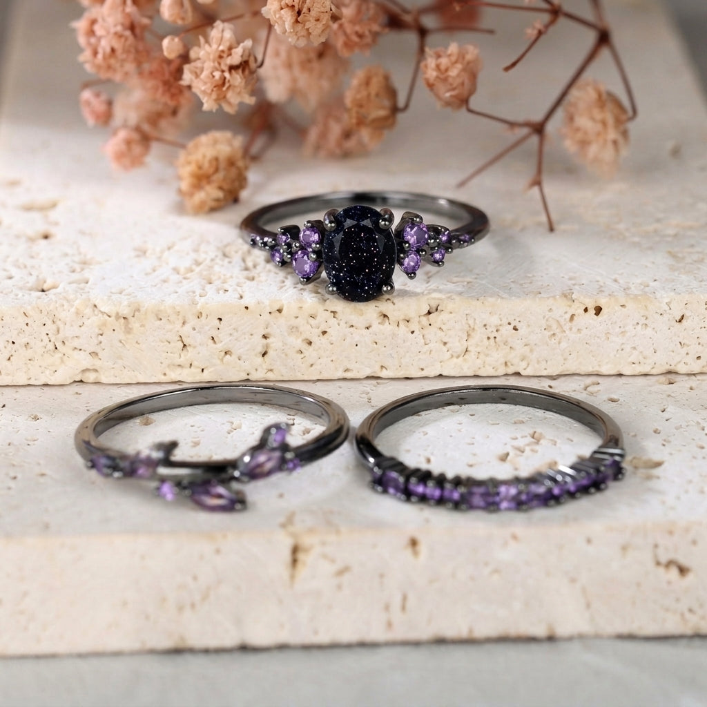 3pc Starry Galaxy Ring Set
